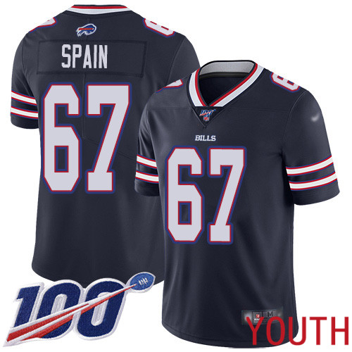Youth Buffalo Bills 67 Quinton Spain Limited Navy Blue Inverted Legend 100th Season NFL Jersey